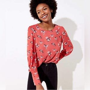 LOFT Size SmallTop Pink Floral Print Long Sleeved Chiffon Blouse